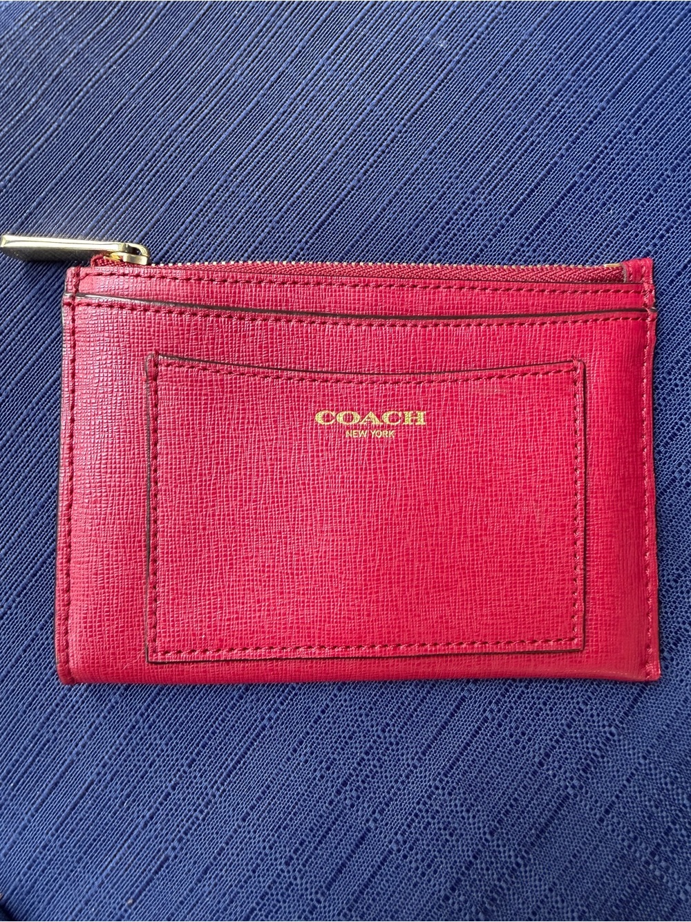 Coach Red Zip Card Case with Gold Logo